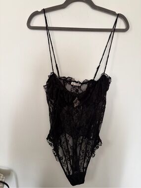 NWT Free People Intimately Sheer Black Lace Bodysuit - L